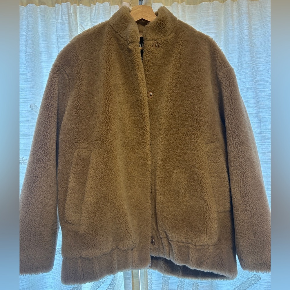 Zara Beige shearling Bomber Jacket